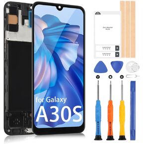 Screen Replacement for Samsung Galaxy A30s LCD Screen for Samsung A30s A307 Display Digitizer SM-A307F A307FN A307G A307GN A307GT Screen Touch Assembly with Repair kit（Incell with Frame