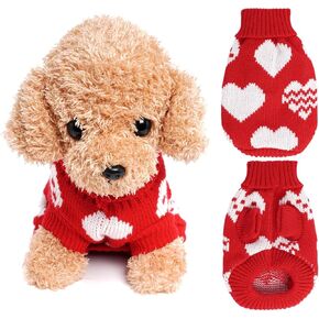 Tongcloud Dog Knitted Sweater Heart Puppy Sweater Christmas Valentine's Day Dog Sweaters Holiday Clothes or Dog Cat Pet Costume