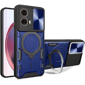 Case for Motorola Moto G85 5G with Sliding Camera Window, Kickstand, TC+TPC Material,Shock-Proof Anti-Scratch Dual-Layer Phone Cover, Black
