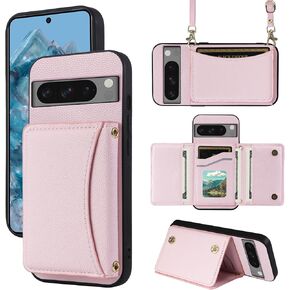 Phone Case for Google Pixel 8 Pro 5G Wallet Cover with Crossbody Shoulder Strap and Leather Credit Card Holder Pocket Slim Stand Cell Accessories Pixel8Pro Pixel8 XL Eight 8Pro Girls Blue