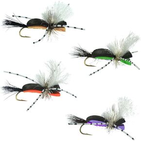 The Fly Fishing Place Hippie Stomper Sampler 4 Colors Foam Body Trout Bass Dry Fly Fishing Flies - Set of 4 Hook Size 10