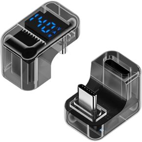 2 Pack USB C Adapter with Digital Display, 180 Degree 140W USB-C Male to Female Connector for Switch, iPhone 16/15 Series, iPad, MacBook, Support Voltage, Current and Power Smart LED Display