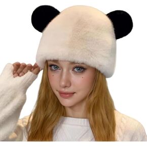 JUMISEE Cute Plush Bear Ear Beanie Hats for Women Girls Fuzzy Faux Fur Warm Winter Hat Skull Cap