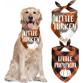 2 Pack Thanksgiving Dog Bandanas, Holiday Fall Plaid Dog Bandana Scarf Dog Thanksgiving Outfit Costume for Small Medium Large Dogs Pets
