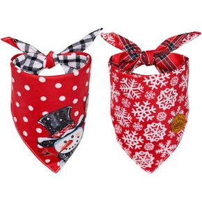 CROWNED BEAUTY Christmas Dog Bandanas Reversible Large 2 Pack, Snowy Bliss Set, Plaid Adjustable Triangle Holiday Scarves for Medium Large Extra Large Dogs Boy Girl Pets DB139-L