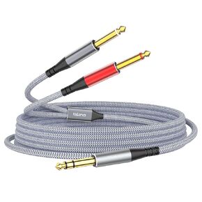 tisino 1/4 inch TRS Stereo Splitter Y Cable, 1/4 inch TRS Stereo to Dual 1/4 inch TS Mono Insert Cable Y-Splitter TRS Cable 1/4" Breakout Cable Patch Cable for Amplifiers, Mixers, 3.3 Feet