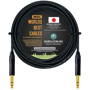 WORLDS BEST CABLES 35 Foot - Balanced TRS Patch Cable Custom Made Using Mogami 2549 (Black) Wire and Neutrik NP3X-B Gold TRS Stereo Plugs