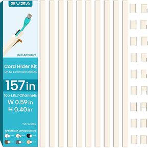 Beige Cable Cover Wire Hider - 157in Wire Covers for 1-2 Cords, Cord Covers for Wires on Wall Mount TV, Cable Concealer for Extension Cord, Cat and Puppy Poof Cord Concealer, Hide Wires Along Wall