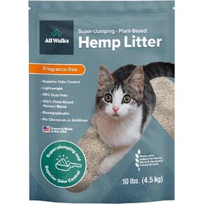 All Walks Plant Based Hemp Kitty Litter | 10 lb Bag | Super Clumping | Fragrance Free Kitty Litter | Odor Control for Cats