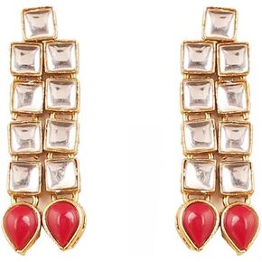 Touchstone Indian Bollywood Traditional Handcrafted Designer Crystal Jewelry Colorful Long Earrings Jhumki in Gold Or White Tone for Women.