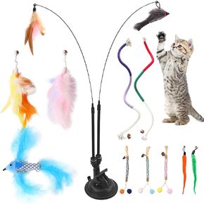 13 Pack Cat Chew Toy Set-Silvervine Sticks Catnip Rope Toys for Cats Teeth Cleaning, Kitten Dental Care,Interactive Cat Toys with Suction Cup Cat Wand Toy for Indoor Cats