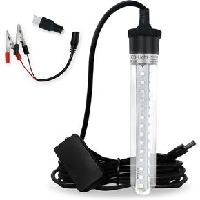 Led Fishing Light,Ice or Night Fishing,Battery Clip 12V 6.5W 800LM IP68 5M,Underwater Submersible Lure Lamp,Attractants for Squid,Crappie,for Dock,Fresh & Salt Water