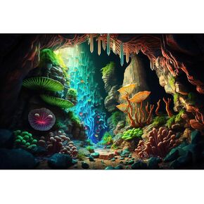Jungle Cave Aquarium Background Special Bright Luminous Mushrooms Terrarium Background Cartoon Mushroom Reptile Habitat Background Fish Tank Background Decor Vinyl 60x24in