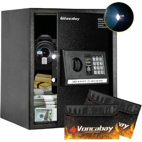 Voncabay Money Safe Box for Home with Sensor Light and Mute Function & Fireproof Security Safe Box for Money Safe with Emergency Power Outlet, Lock Box Fireproof Safe with Digital Keypad