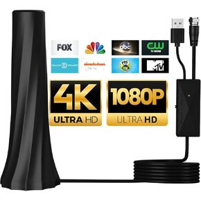 GEARit High-Gain TV Antenna - Indoor Long Range HD TV Antenna for Local Channels, Supports 4K 1080P - Over The Air Digital TV Antenna, 360° Signal Reception - 9.8ft Coax HDTV Cable - Black