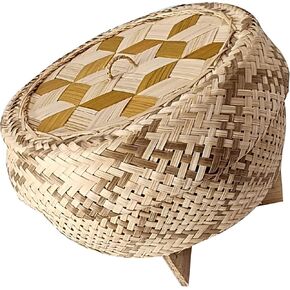 Professional Basket Bamboo Wickerwork Thai Traditional Rice Sticky Steamer Eco-Friendly with Lid Sticky Rice Cooker Steamer Home Electric Cooker Safe