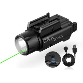 1750 Lumens Weapon Laser Light Combo - Adjustable Rail LED Light and Green Laser Flashlight, Magnetic Rechargeable Strobe Compact Tactical Light for Picatinny or GL Rail