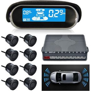 MASO Car Parking Sensor Dual-core Front and Rear View Reverse Radar System LCD Display Kit N8P4L Four Voice Switchable with 8 Black Sensor