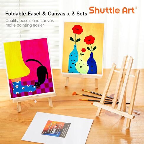 Shuttle Art 87 Pack Acrylic Paint Set, Painting Kit with 3 Pack of 15 Colors Acrylic Paint, 3 Sets of Wooden Easels, Canvas, Brushes & Palettes, Art Painting Supplies Kit for Adults Kids Beginner in Saudi Arabia