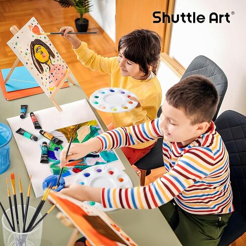 Shuttle Art 87 Pack Acrylic Paint Set, Painting Kit with 3 Pack of 15 Colors Acrylic Paint, 3 Sets of Wooden Easels, Canvas, Brushes & Palettes, Art Painting Supplies Kit for Adults Kids Beginner in Saudi Arabia