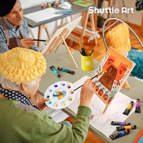 Shuttle Art 87 Pack Acrylic Paint Set, Painting Kit with 3 Pack of 15 Colors Acrylic Paint, 3 Sets of Wooden Easels, Canvas, Brushes & Palettes, Art Painting Supplies Kit for Adults Kids Beginner in Saudi Arabia