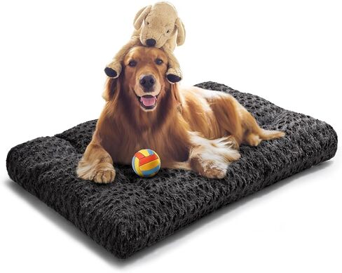 VERZEY Dog Beds Crate Pad Mat for Large Dogs,Fits Dog Crate Kennel Cage,Comfortable Soft Fluffy Cushion, Anti-Slip Pets Cat Pillow Bed (42" L x 28" W, Dark Gray) in Saudi Arabia