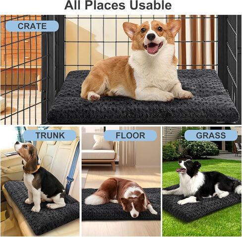 VERZEY Dog Beds Crate Pad Mat for Large Dogs,Fits Dog Crate Kennel Cage,Comfortable Soft Fluffy Cushion, Anti-Slip Pets Cat Pillow Bed (42" L x 28" W, Dark Gray) in Saudi Arabia