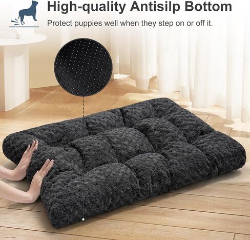 VERZEY Dog Beds Crate Pad Mat for Large Dogs,Fits Dog Crate Kennel Cage,Comfortable Soft Fluffy Cushion, Anti-Slip Pets Cat Pillow Bed (42" L x 28" W, Dark Gray) in Saudi Arabia