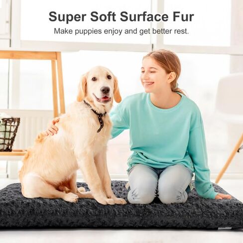 VERZEY Dog Beds Crate Pad Mat for Large Dogs,Fits Dog Crate Kennel Cage,Comfortable Soft Fluffy Cushion, Anti-Slip Pets Cat Pillow Bed (42" L x 28" W, Dark Gray) in Saudi Arabia