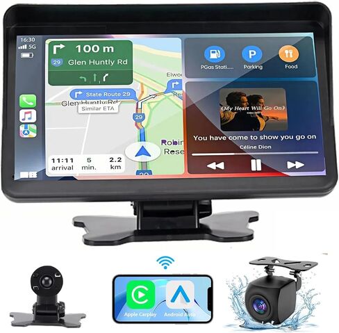 Portable Newest Wireless Apple CarPlay and Android Auto Screen for Car, 7" HD Touch Screen Car Stereo with Mirror Link, Bluetooth,AUX,FM Transmitter for All Vehicles in Saudi Arabia