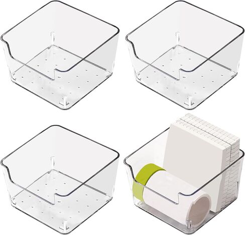 Clear Acrylic Sticky Note Holder, 3.7 x 3.7 x 2.4 In Clear Acrylic Notepad Holder, Memo Pad Sticky Note Dispenser Desk Organizer for School Dorm Office Home Supplies (2 pcs) in Kuwait