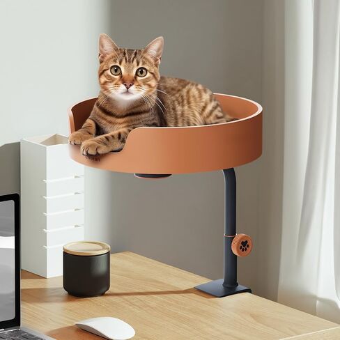Cat Bed Desk Nest with Teaser,Easy Installation Shelf,Sturdy Frame,Removable Cushioned Cushion, Space Saving Design,Ideal for Side Table,Home Office,Fits Cats in Saudi Arabia