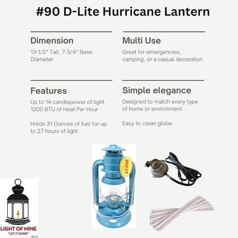 Light of Mine - Dietz #90 D-Lite Blue Oil Lantern with 7/8" Replacement Wick Strips (Blue) in Kuwait