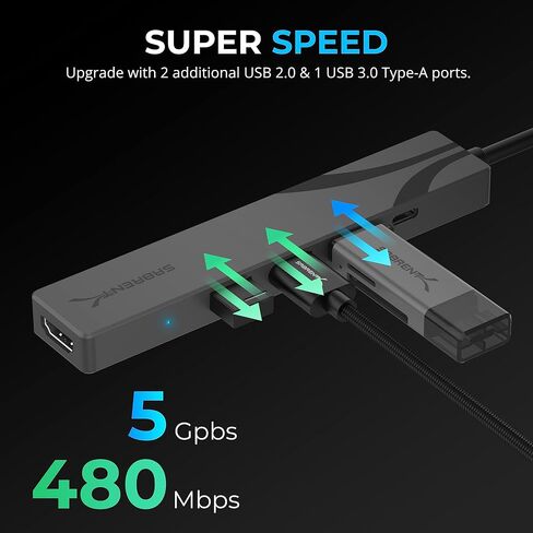 موزع SABRENT USB-C متعدد المنافذ مع توصيل الطاقة، مخرج HDMI، 3 منافذ USB A، 4K@60 هرتز، 90 وات PD، ألومنيوم [HB-SHPU] in Kuwait