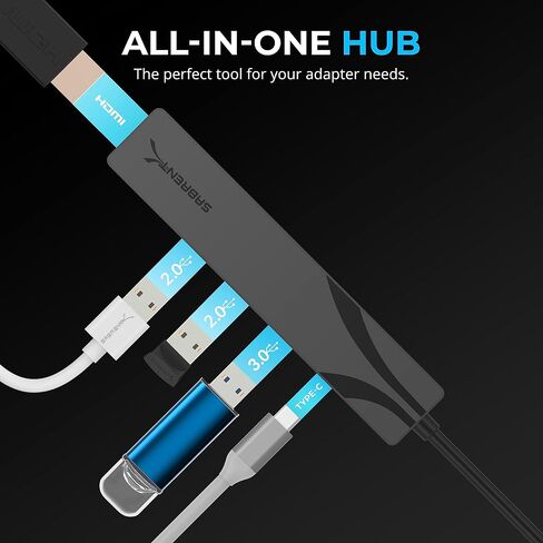 موزع SABRENT USB-C متعدد المنافذ مع توصيل الطاقة، مخرج HDMI، 3 منافذ USB A، 4K@60 هرتز، 90 وات PD، ألومنيوم [HB-SHPU] in Kuwait
