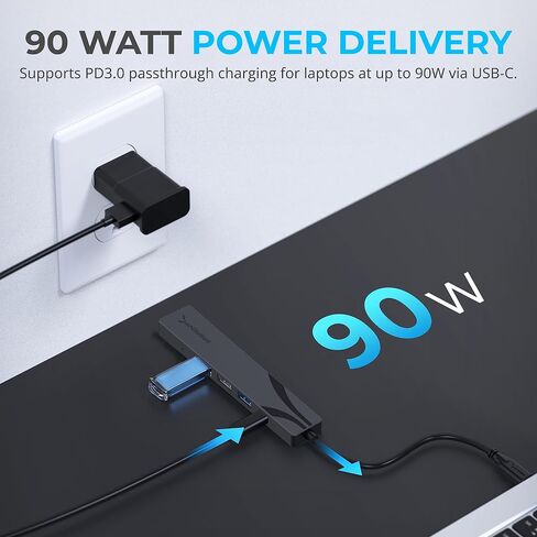 موزع SABRENT USB-C متعدد المنافذ مع توصيل الطاقة، مخرج HDMI، 3 منافذ USB A، 4K@60 هرتز، 90 وات PD، ألومنيوم [HB-SHPU] in Kuwait
