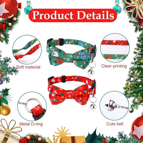 2pcs عيد الميلاد القوس التعادل القط طوق مع أجراس، ثلج القط طوق عيد الميلاد الملحقات للقطط عطلة هريرة طوق الأحمر والأخضر قابل للتعديل الانفصالية القط الياقات للحيوانات الاليفة in Saudi Arabia