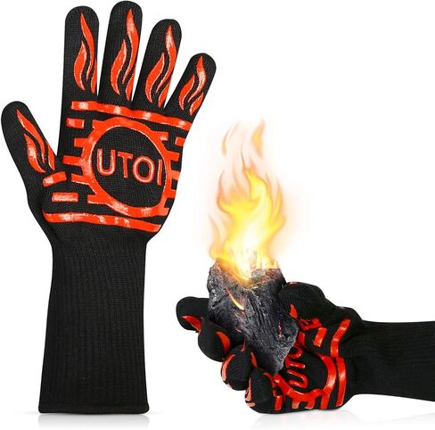 BBQ Grill Gloves, 1472°F Heat Resistant Barbecue Gloves Oven Mitts for Kitchen BBQ Grilling and Outdoor Cooking Campfire Fireplace Accessories, 1 Pair, 13 inch Long Oven Gloves with Fingers, XL in Saudi Arabia