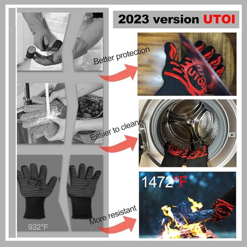 BBQ Grill Gloves, 1472°F Heat Resistant Barbecue Gloves Oven Mitts for Kitchen BBQ Grilling and Outdoor Cooking Campfire Fireplace Accessories, 1 Pair, 13 inch Long Oven Gloves with Fingers, XL in Saudi Arabia