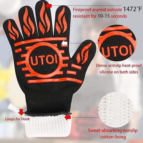BBQ Grill Gloves, 1472°F Heat Resistant Barbecue Gloves Oven Mitts for Kitchen BBQ Grilling and Outdoor Cooking Campfire Fireplace Accessories, 1 Pair, 13 inch Long Oven Gloves with Fingers, XL in Saudi Arabia