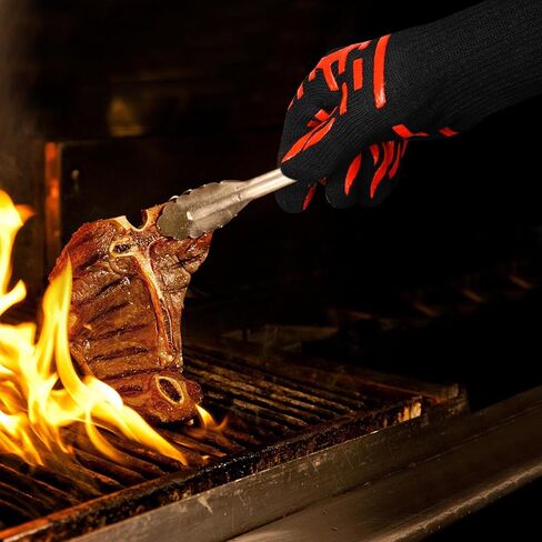 BBQ Grill Gloves, 1472°F Heat Resistant Barbecue Gloves Oven Mitts for Kitchen BBQ Grilling and Outdoor Cooking Campfire Fireplace Accessories, 1 Pair, 13 inch Long Oven Gloves with Fingers, XL in Saudi Arabia