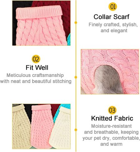 Small Dog Pullover Sweater, Cold Weather Cable Knitwear, Classic Turtleneck Thick Warm Clothes for Chihuahua, Bulldog, Dachshund, Pug, Yorkie (Khaki, Small) in Saudi Arabia