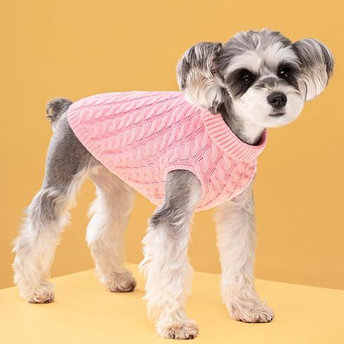 Small Dog Pullover Sweater, Cold Weather Cable Knitwear, Classic Turtleneck Thick Warm Clothes for Chihuahua, Bulldog, Dachshund, Pug, Yorkie (Khaki, Small) in Saudi Arabia
