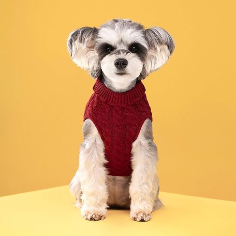 Small Dog Pullover Sweater, Cold Weather Cable Knitwear, Classic Turtleneck Thick Warm Clothes for Chihuahua, Bulldog, Dachshund, Pug, Yorkie (Khaki, Small) in Saudi Arabia