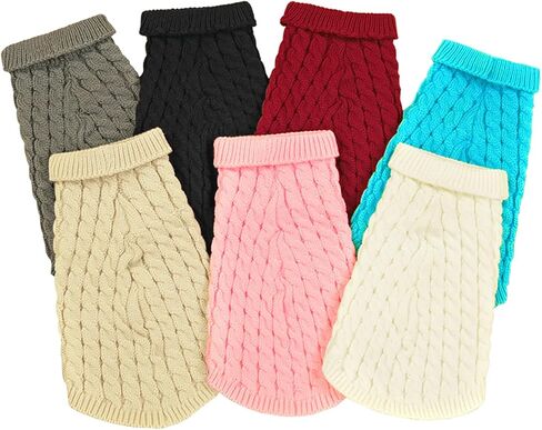 Small Dog Pullover Sweater, Cold Weather Cable Knitwear, Classic Turtleneck Thick Warm Clothes for Chihuahua, Bulldog, Dachshund, Pug, Yorkie (Khaki, Small) in Saudi Arabia