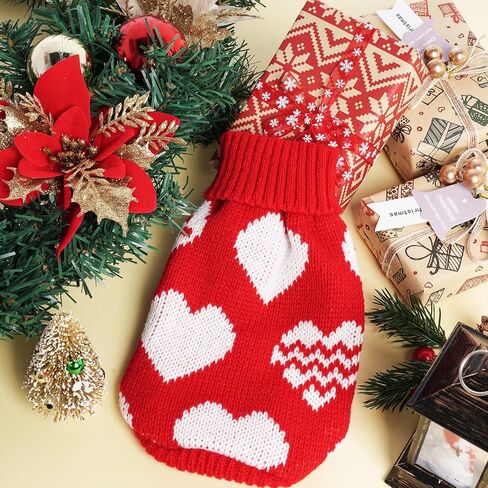 Tongcloud Dog Knitted Sweater Heart Puppy Sweater Christmas Valentine's Day Dog Sweaters Holiday Clothes or Dog Cat Pet Costume in Kuwait