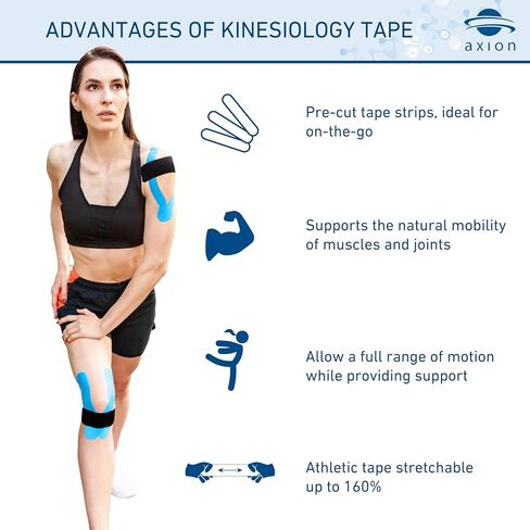 axion Kinesiology Tapes PRECUT Blue Beige | 50 Pre-Cut Sport Tape Strips 10x2 in | Waterproof • Skin-Friendly • Elastic | Kinesiology Tapes Ideal for Sports in Saudi Arabia