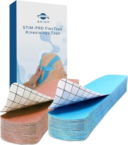 axion Kinesiology Tapes PRECUT Blue Beige | 50 Pre-Cut Sport Tape Strips 10x2 in | Waterproof • Skin-Friendly • Elastic | Kinesiology Tapes Ideal for Sports in Saudi Arabia