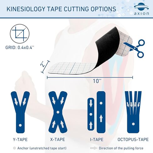 axion Kinesiology Tapes PRECUT Blue Beige | 50 Pre-Cut Sport Tape Strips 10x2 in | Waterproof • Skin-Friendly • Elastic | Kinesiology Tapes Ideal for Sports in Saudi Arabia