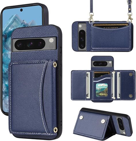 حافظة هاتف لهاتف Google Pixel 8 Pro 5G مع حزام كتف كروس وحامل بطاقات الائتمان الجلدية وجيب رفيع وحامل ملحقات الخلية Pixel8Pro Pixel8 XL Eight 8Pro Girls أزرق in Kuwait